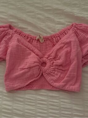 Pink Off-Shoulder Crop Top with Front Ring Detail